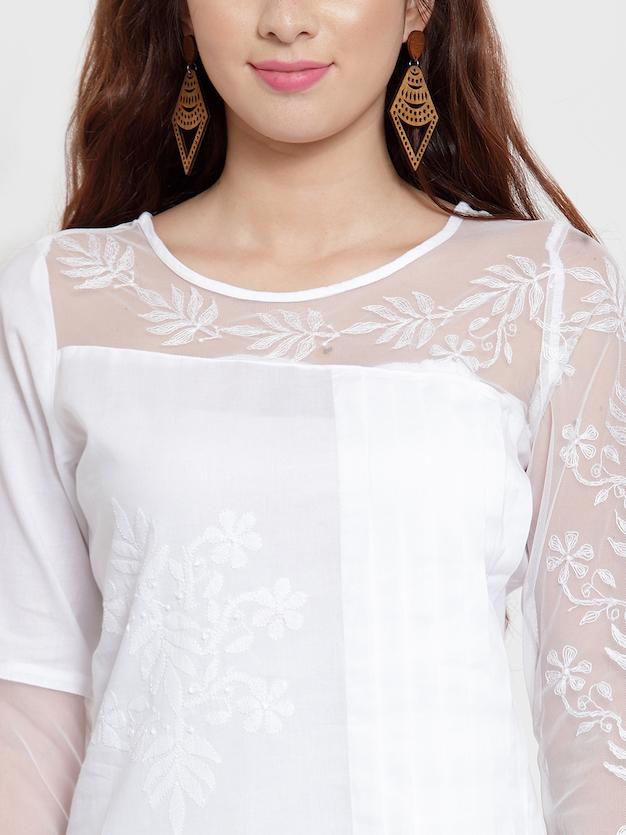 Chikankari Designer Kurta White